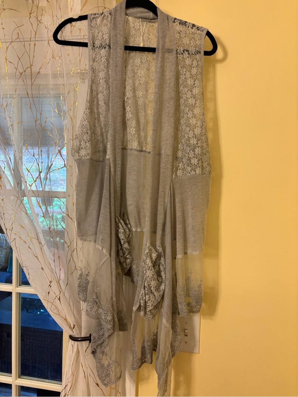 Simply Couture Light Gray Lace-Back Open Cardigan